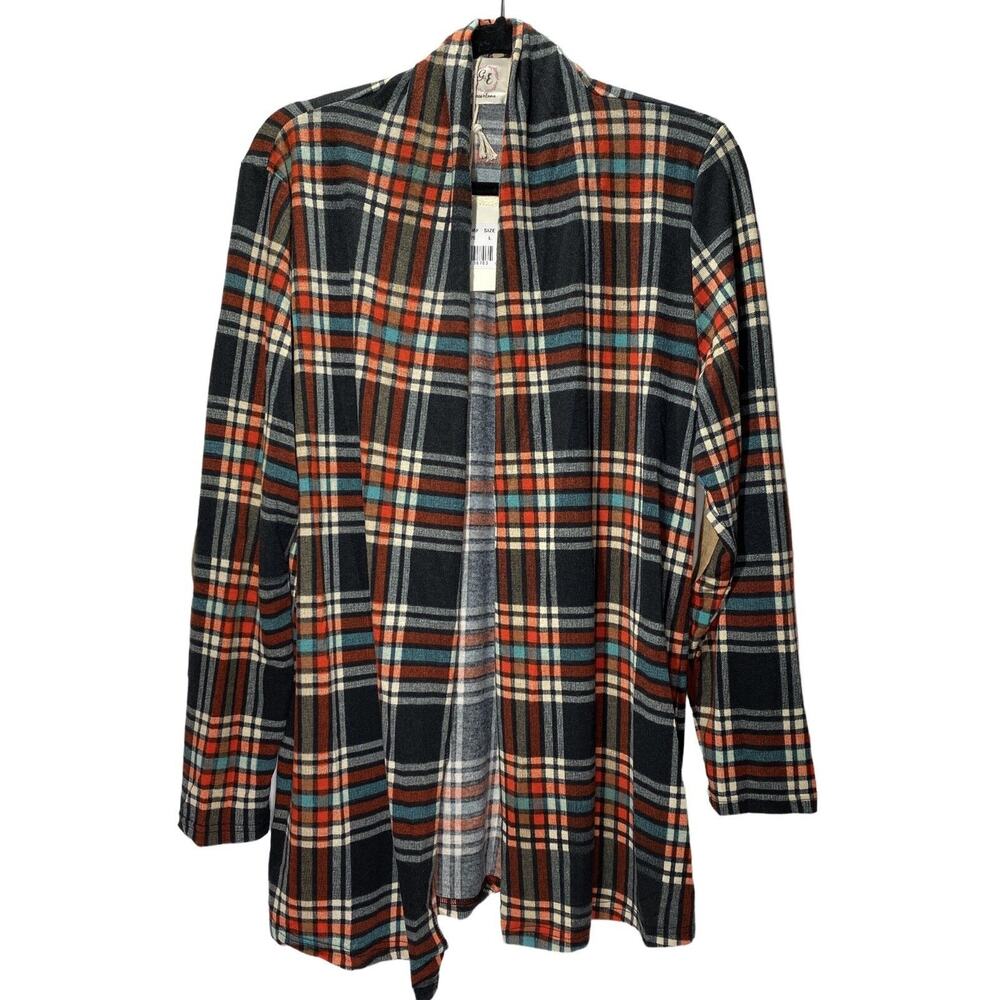 Grace & Emma Adult Womens Size M Multicolor Plaid Elbow Patch Cardigan NWT